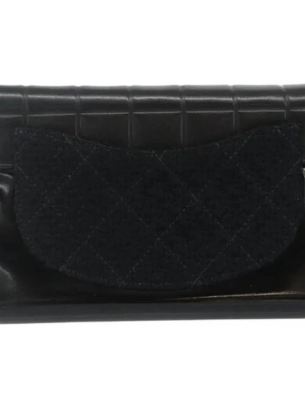 CHANEL Choco Bar Camelia Clutch Bag Lamb Skin Black Gold CC Auth 177325A